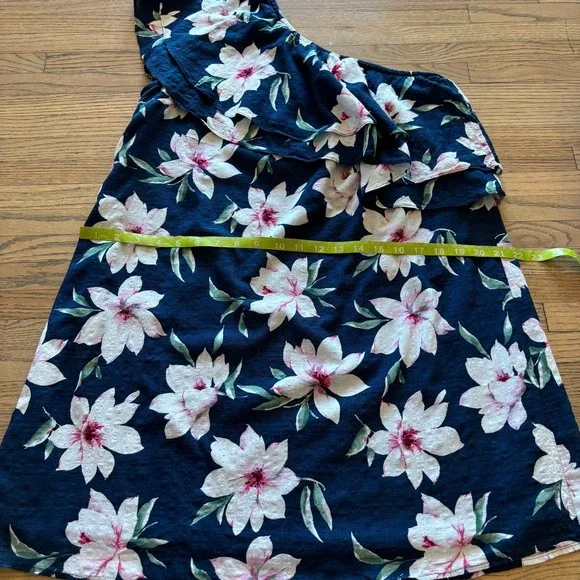Lulus Navy Blue Floral One Shoulder Ruffle Mini Dress XL Tropical Summer Boho - Picture 4 of 8
